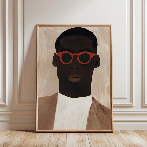 Black Man Portrait Printable Wall Art, Mid Century Modern Style, Contemporary Home Decor (Digital Download) 542