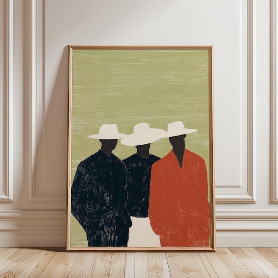 Black Men Wall Art Print, Afrocentric Portrait Artwork, Sage Green Decor (Digital Download)