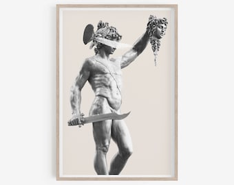Perseus statue, Greek mythology art, Perseus with the Head of Medusa, Greek Decor, Aesthetic room decor, Medusa, greek goddess statue.