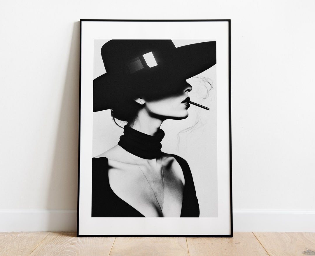 Black and White Fashion Wall Art Woman Smoking Master Bedroom Wall