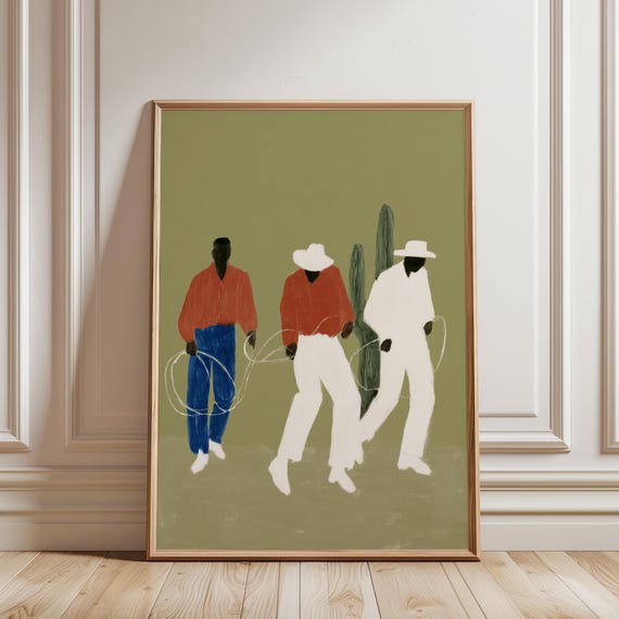 Afrocentric Cowboy Wall Art Print, Western Boho Desert Figure Printable, Southwestern Minimalist Home Decor, Neutral tone (Digital Download)