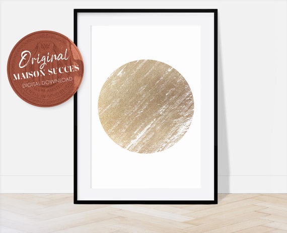Gold Round Wall Art, Aesthetic room decor, Abstract Art Print, Gold Art Print, Gold art, Abstract, Abstract paint Stroke Wall Art.