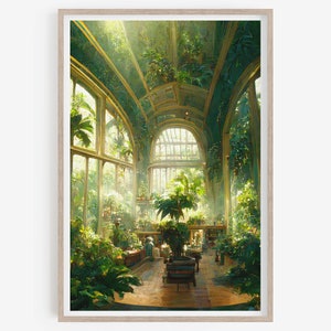 Victorian painting, Printable Art, Victorian Palm House, Rustic Victorian Print, Botanical Oil Painting, Antique, Victorian architecture