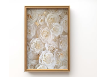Elegant White Roses Art Print | Floral Wall Decor (Digital Download)