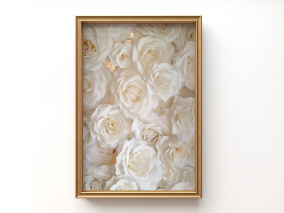 Elegant White Roses Art Print | Floral Wall Decor (Digital Download)