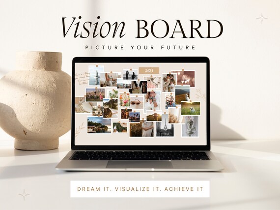 Vision board, editable CANVA template to picture your Future, Dream it and Achieve it. Digital vision board 2025.