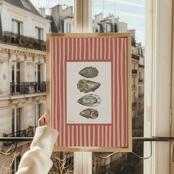 Vintage Oyster Illustration Print – Stripped Coastal Shell Wall Art (Digital Download)