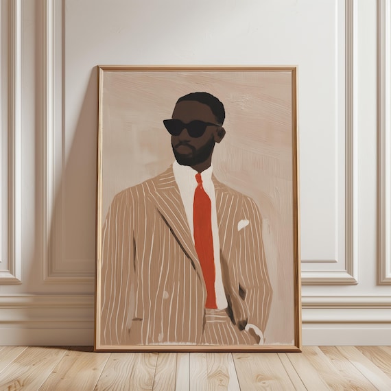 Stylish Sprezzatura Portrait, Dapper Man in Pinstripe Suit Art, Summer Decor (Digital Download) 620