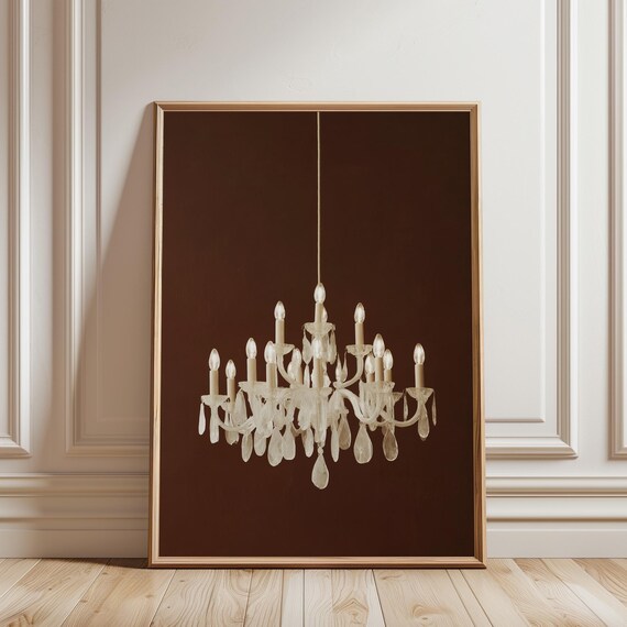 Chandelier Wall Art Print, Moody Vintage Decor, Dining Room (Digital Download)