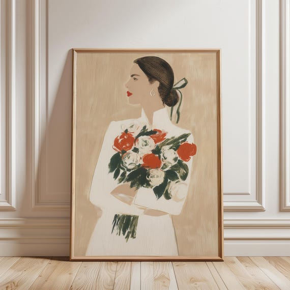 Elegant Woman with Roses, Romantic Vintage-Inspired Summer Decor Art (Digital Download) 623