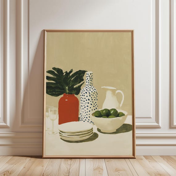 Modern Still Life with Limes, Minimalist Mid-Century Summer Decor (Digital Download) 651