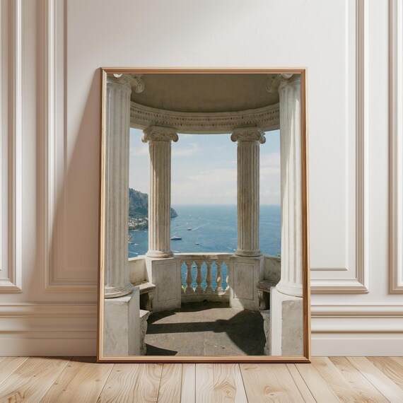Italian Mediterranean Terrace - Printable Coastal Wall Art, Sunlit Seaside View, Elegant Summer Decor, Photorealistic Digital Download 101