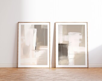 Beige Abstract Art Prints: Nordic Minimalist Decor (Set of 2) (Digital Download)