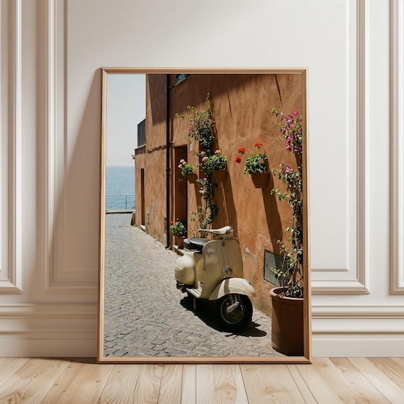 Cream Vespa in Italian Alley, Amalfi Coast Mediterranean Print (Digital Download) 206
