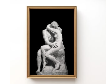 The Kiss Rodin Sculpture Print, Black Background (Instant Download)