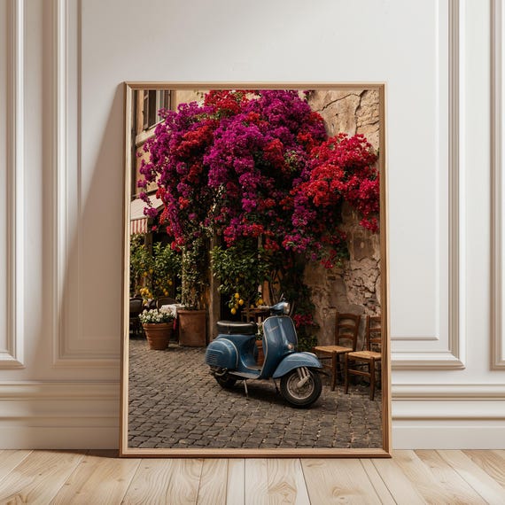 Vintage Vespa Scooter Print - Amalfi Coast Wall Art, Italian Summer Street, La Dolce Vita Mediterranean Decor (Digital Download)