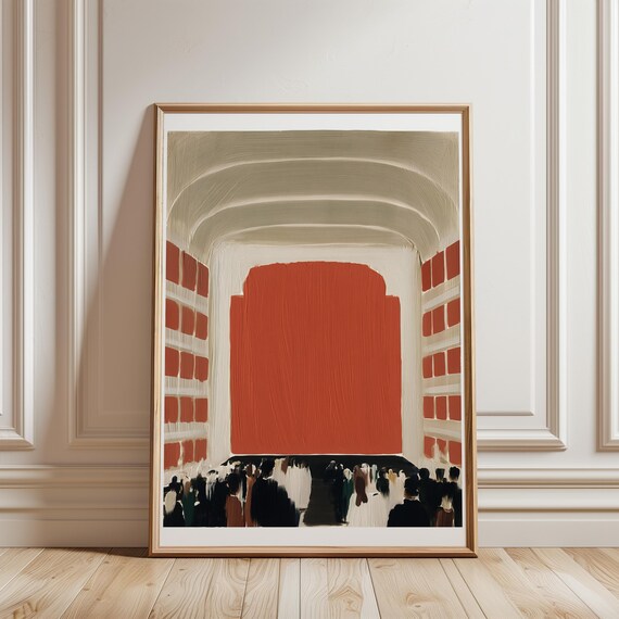 Mid-Century Opera Theatre Painting, Moody Architectural Wall Art (Digital Download) 438