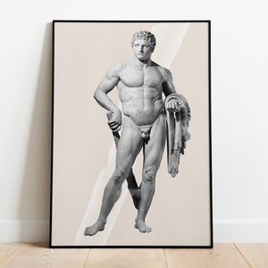 Hercules Statue Print, Roman statue, Hercules poster, Digital download, Greek mythology art, statue, Aesthetic Room Decor, Marble Sculpture