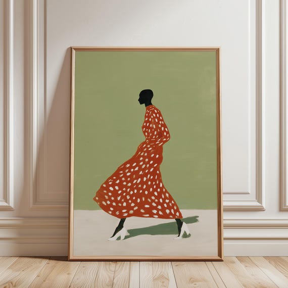 Black Woman Wall Art Print, Afrocentric Fashion Figure, Bedroom Decor (Digital Download)