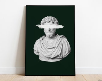 Marcus Aurelius home decor, Emerald green, Stoic, Aesthetic Room Decor, Amor Fati, Stoicism, Marble Sculpture,  Memento Mori, Philosophy.