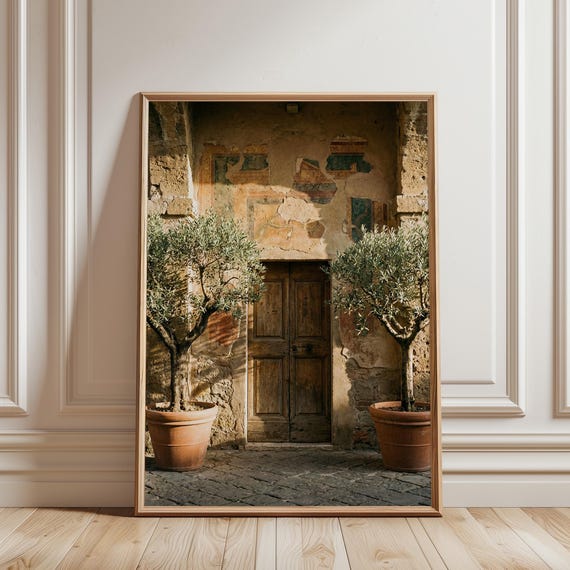 Tuscan Wall Art Print – Italian Antique doors with Olive Trees, Mediterranean Farmhouse Decor Poster (Digital Download)