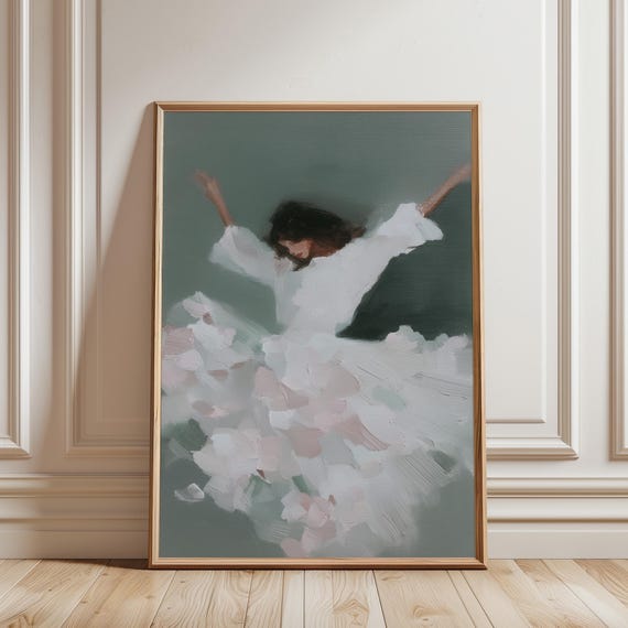 Ballet Dancer Wall Art – Minimalist Ballerina Oil Painting (Digital Download)