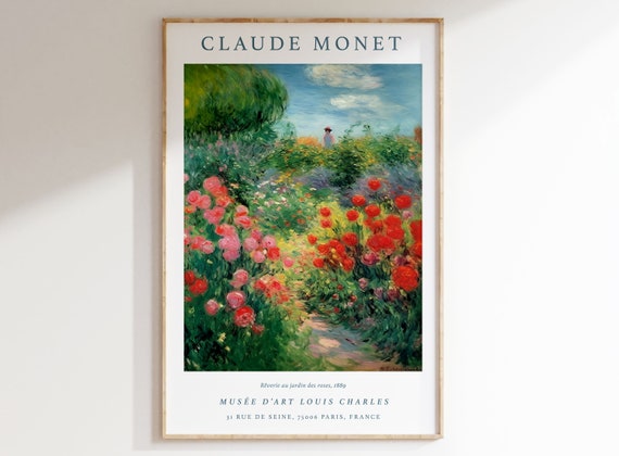Claude Monet Print, Rêverie au Jardin des Roses, Monet Printable art, Vintage French Home Decor, Floral Print, Floral Decor, A1/A2/A3/A4