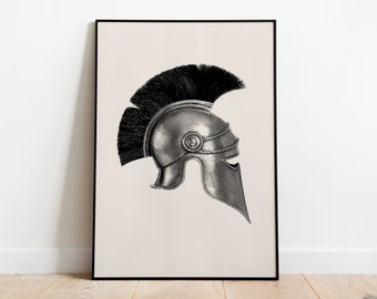 Spartaanse gladiatorhelm print, Griekse mythologie kunst aan de muur (digitale download)