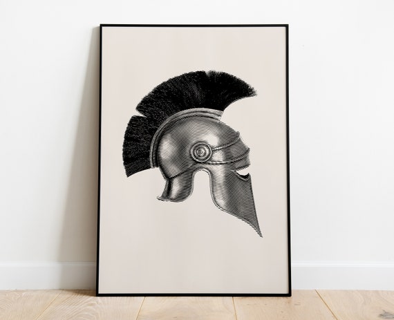 Gladiator Helmet Print, Spartan Helmet, Digital Download, Printable Wall Art, Greek Mythology Art, Ancient Greek, Aesthetic Room Decor