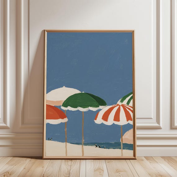 Colorful Beach Umbrella Abstract Art, Mid-Century Summer Decor Print (Digital Download) 629