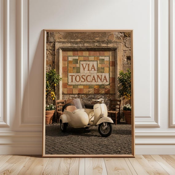 Vespa with Sidecar Italian Summer - Rustic Mediterranean Wall Art, Tuscan Charm, Printable Travel Decor Photo, Amalfi Coast Print 116