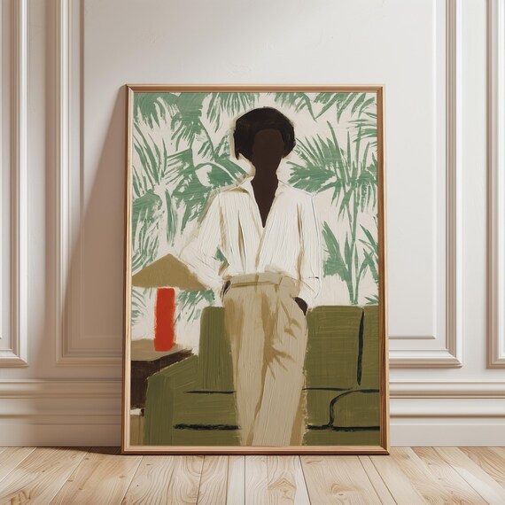 Retro Bohemian Portrait with Afro, Modern Interior Wall Art (Digital Download) 426