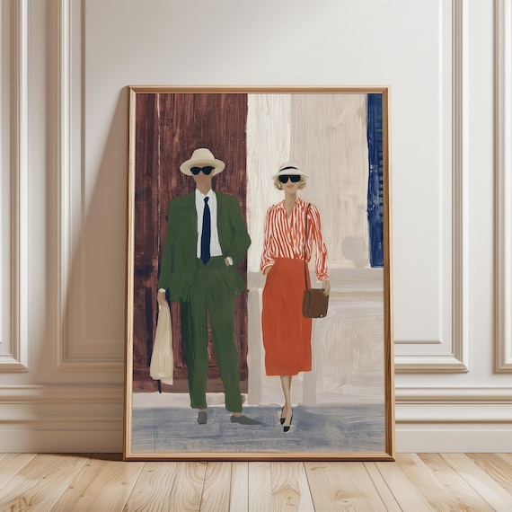 Parisian Street Style Couple Gouache Painting, Chic Fashion Art (Digital Download) 475