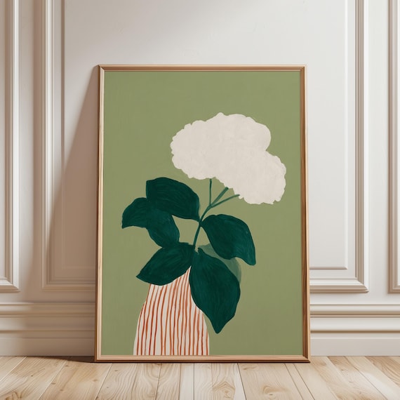 Hydrangea Wall Art – Sage Green Botanical Print (Digital Download)