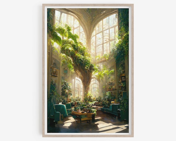 Victorian painting, Printable Art, Victorian Palm House, Rustic Victorian Print, Botanical Oil Painting, Antique, Victorian architecture