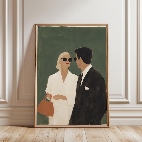 Retro-Chic Fashion Illustration, Vintage Couple in Sunglasses Painting (Digital Download) 471