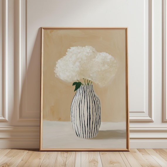 Hydrangea Printable Wall Art, Neutral Floral Decor, Living Room (Digital Download)