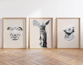 Ancient Greek Statue Art Prints: Neutral Beige Decor Set (Digital Download)