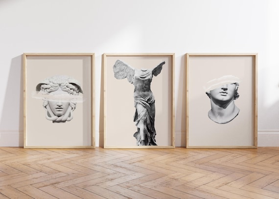 3 Pieces Wall Art Digital Print Set: Neutral Greek Decor with Ancient Greek Statue Artwork, Instant Download