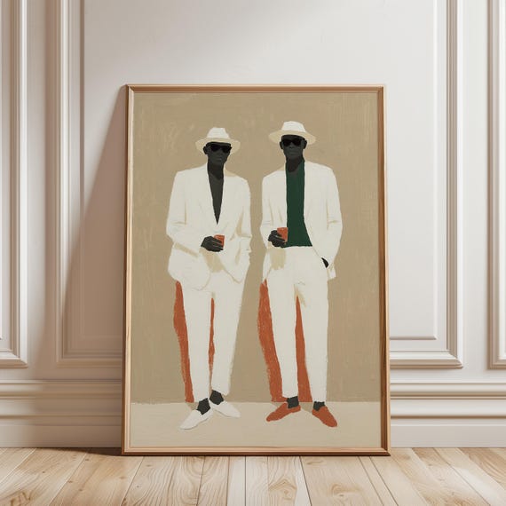Les Sapeurs Fashion Illustration, Elegant Summer Decor Gouache Art (Digital Download) 659