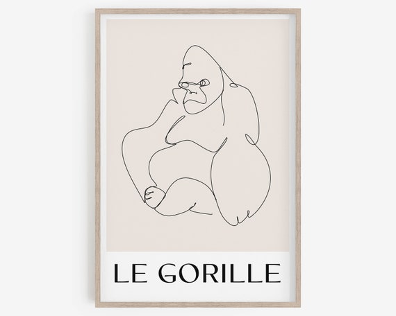 Animal Line Drawing, Minimalist kids room decor, Nursery wall decor, Animal Prints, Digital Download, printable wall art, gorilla print.