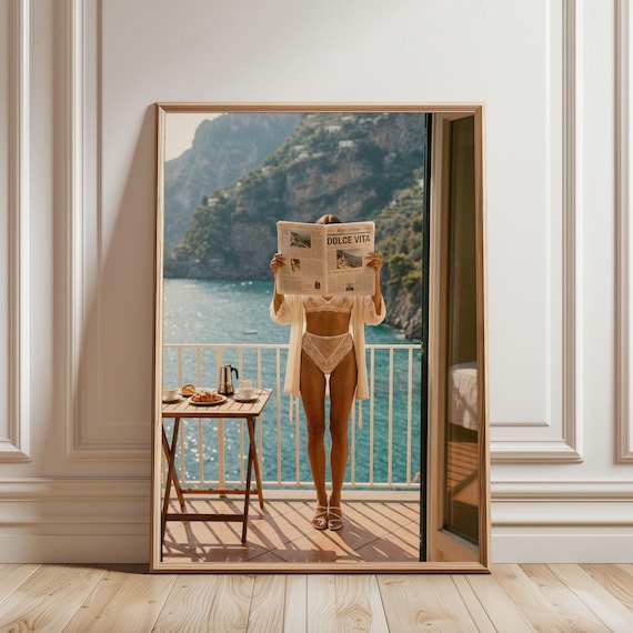 La Dolce Vita Woman, Amalfi Coast Wall Art Print, Italian Summer Decor (Digital Download)