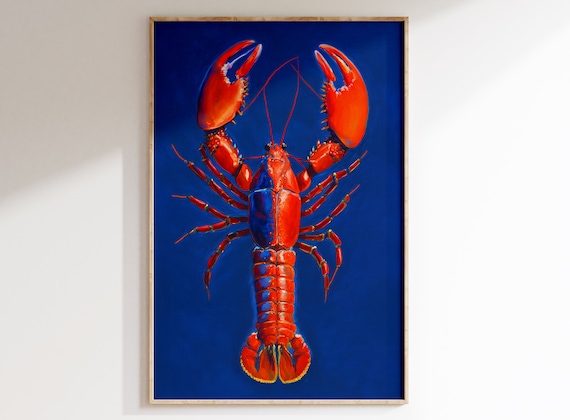 Vintage Red Lobster Painting |  Beach House Decor |  Coastal Farmhouse  | PRINTABLE Digital Download | INSTANT download.