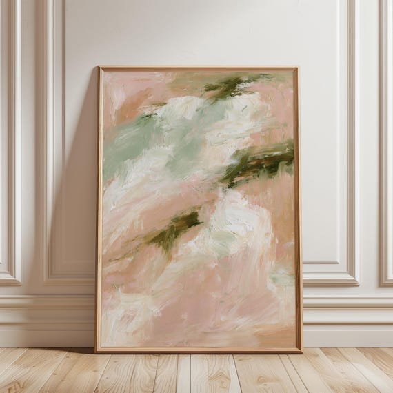 Textured Abstract Art in Blush Pink and Sage, Modern Feminine Wall Decor (Digital Download) 524
