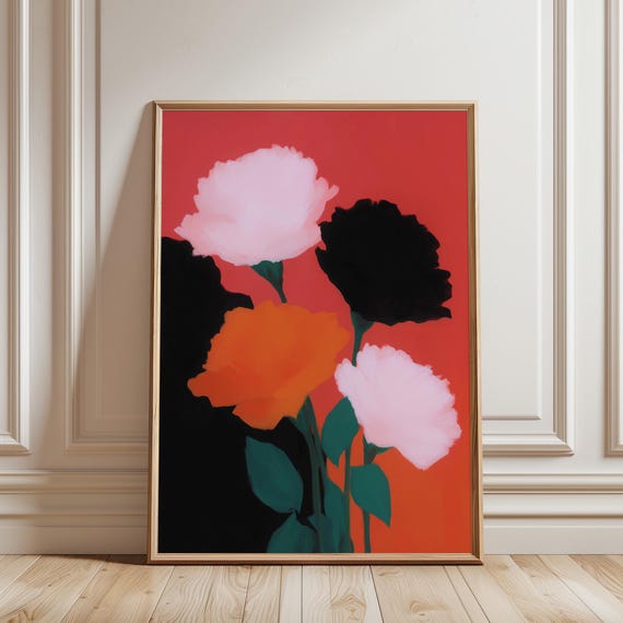 Bold Floral Wall Art – Modern Red Background Flower Print (Digital Download)