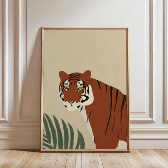 Tiger Wall Art Print, Tropical Animal Printable, Modern Jungle Decor - Safari Nursery Poster, Art for Living Room (Digital Download)