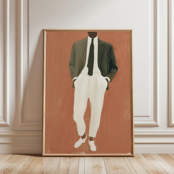 Minimalist Sprezzatura Man Portrait, Mid-Century Fashion Illustration (Digital Download) 223