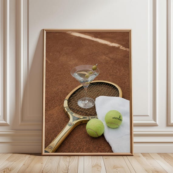 Vintage Tennis Racket & Martini Print, Classy Summer Decor (Digital Download) 743