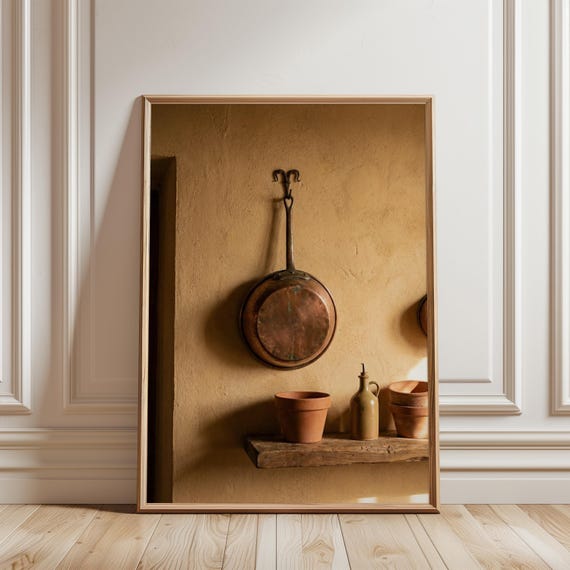 Rustic Copper Skillet Wall Art, Mediterranean Kitchen Decor (Digital Download) 194