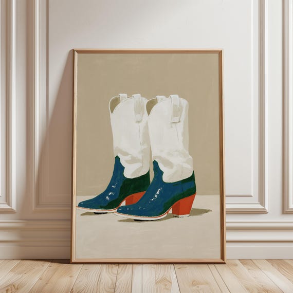 Modern Retro Cowboy Boots Painting, Western Summer Decor Art (Digital Download) 644